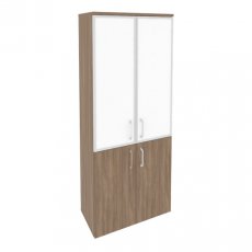 Шкаф высокий широкий (2 низких фасада ЛДСП + 2 средних фасада стекло лакобель в раме) ONIX