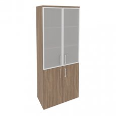 Шкаф высокий широкий (2 низких фасада ЛДСП + 2 средних фасада стекло в раме) ONIX