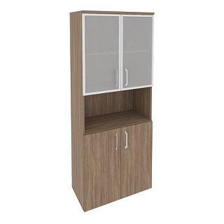 Шкаф высокий широкий (2 низких фасада ЛДСП + 2 низких фасада стекло в раме) ONIX